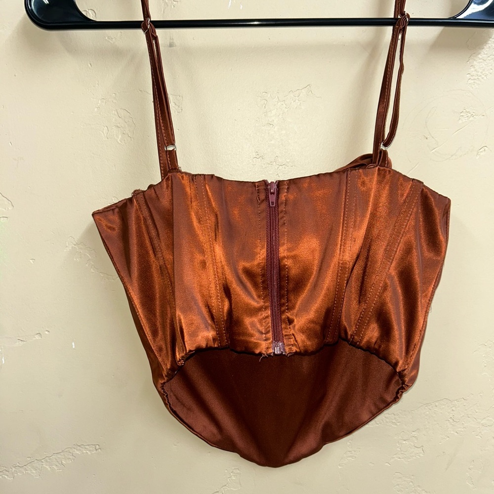 🌸5/$25🌸 Burnt Orange/Copper Satin Corset Halter Top - Picture 11 of 11